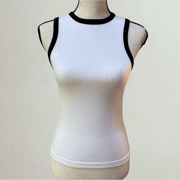 Sincerly Jules Tops - Women's White and Black Contrast Sleeveless Top